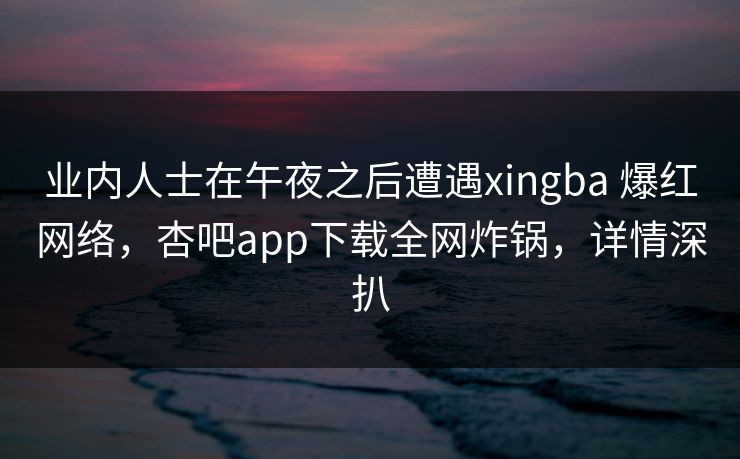 业内人士在午夜之后遭遇xingba 爆红网络,杏吧app下载全网炸锅,详情深扒
