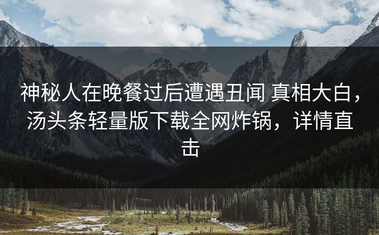 神秘人在晚餐过后遭遇丑闻 真相大白，汤头条轻量版下载全网炸锅，详情直击