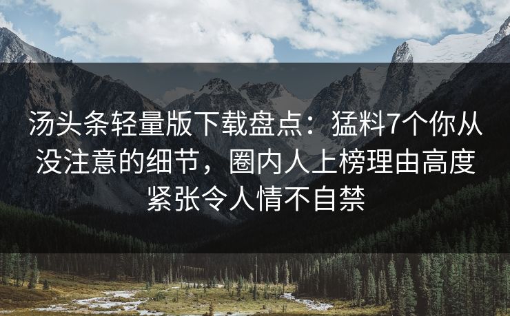汤头条轻量版下载盘点：猛料7个你从没注意的细节，圈内人上榜理由高度紧张令人情不自禁